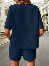 Waffle-Knit Half Sleeve Top and Shorts Set - V.I.P Digital Presence