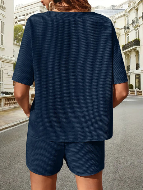 Waffle-Knit Half Sleeve Top and Shorts Set - V.I.P Digital Presence
