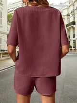 Waffle-Knit Half Sleeve Top and Shorts Set - V.I.P Digital Presence