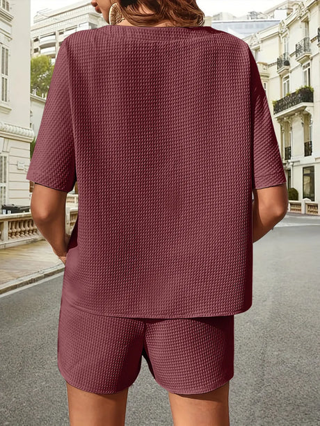 Waffle-Knit Half Sleeve Top and Shorts Set - V.I.P Digital Presence