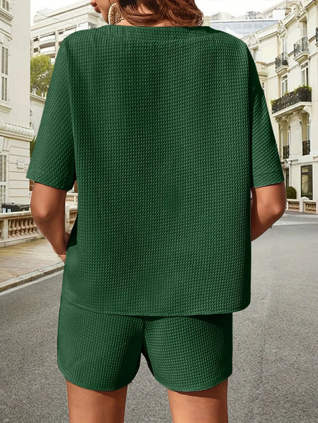 Waffle-Knit Half Sleeve Top and Shorts Set - V.I.P Digital Presence