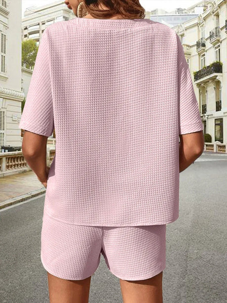 Waffle-Knit Half Sleeve Top and Shorts Set - V.I.P Digital Presence