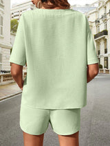 Waffle-Knit Half Sleeve Top and Shorts Set - V.I.P Digital Presence