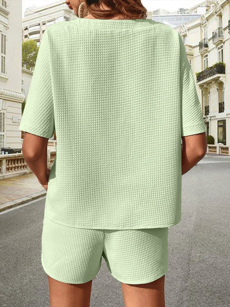 Waffle-Knit Half Sleeve Top and Shorts Set - V.I.P Digital Presence