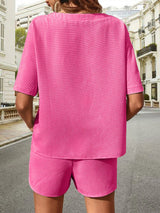 Waffle-Knit Half Sleeve Top and Shorts Set - V.I.P Digital Presence