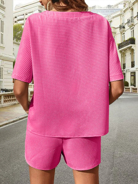 Waffle-Knit Half Sleeve Top and Shorts Set - V.I.P Digital Presence