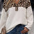 Waffle-Knit Leopard V-Neck Long Sleeve Blouse - V.I.P Digital Presence