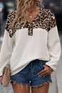 Waffle-Knit Leopard V-Neck Long Sleeve Blouse - V.I.P Digital Presence