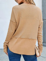 Waffle-Knit Notched Long Sleeve T-Shirt - V.I.P Digital Presence