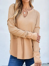 Waffle-Knit Notched Long Sleeve T-Shirt - V.I.P Digital Presence