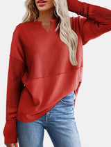 Waffle-Knit Notched Long Sleeve T-Shirt - V.I.P Digital Presence