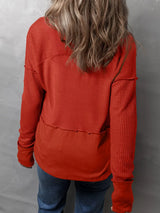 Waffle-Knit Notched Long Sleeve T-Shirt - V.I.P Digital Presence