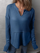 Waffle-Knit Notched Long Sleeve T-Shirt - V.I.P Digital Presence