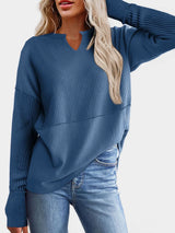 Waffle-Knit Notched Long Sleeve T-Shirt - V.I.P Digital Presence