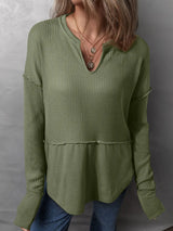 Waffle-Knit Notched Long Sleeve T-Shirt - V.I.P Digital Presence
