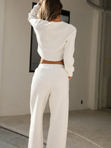 Waffle-Knit Round Neck Top and Pants Set - V.I.P Digital Presence
