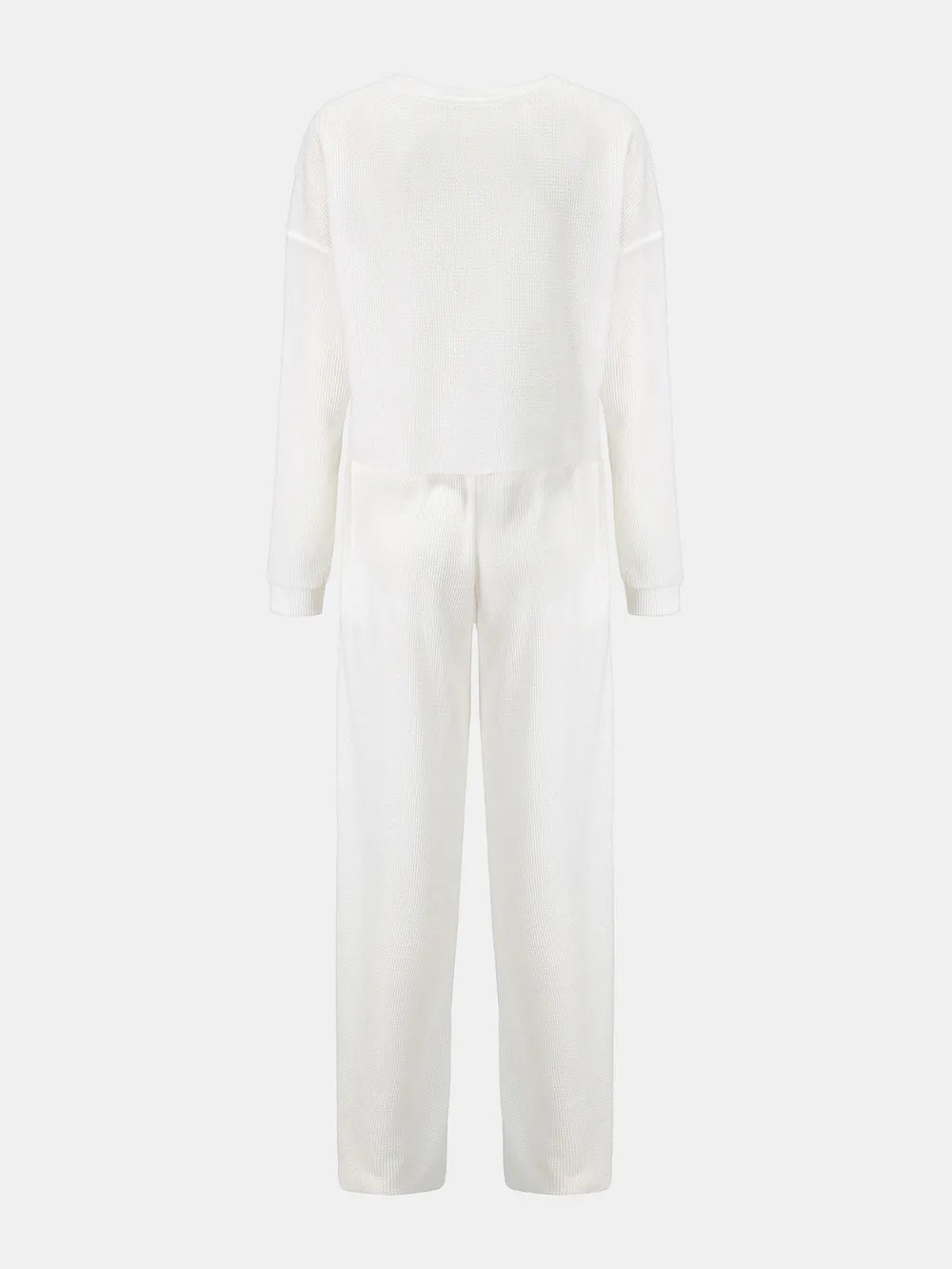 Waffle-Knit Round Neck Top and Pants Set - V.I.P Digital Presence