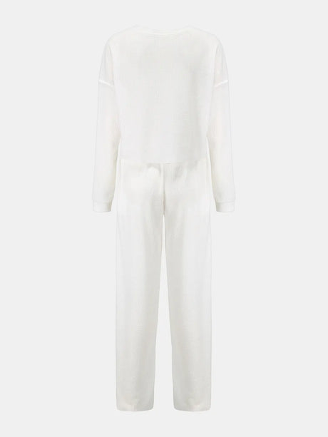 Waffle-Knit Round Neck Top and Pants Set - V.I.P Digital Presence