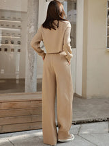 Waffle-Knit Round Neck Top and Pants Set - V.I.P Digital Presence