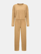 Waffle-Knit Round Neck Top and Pants Set - V.I.P Digital Presence