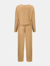 Waffle-Knit Round Neck Top and Pants Set - V.I.P Digital Presence