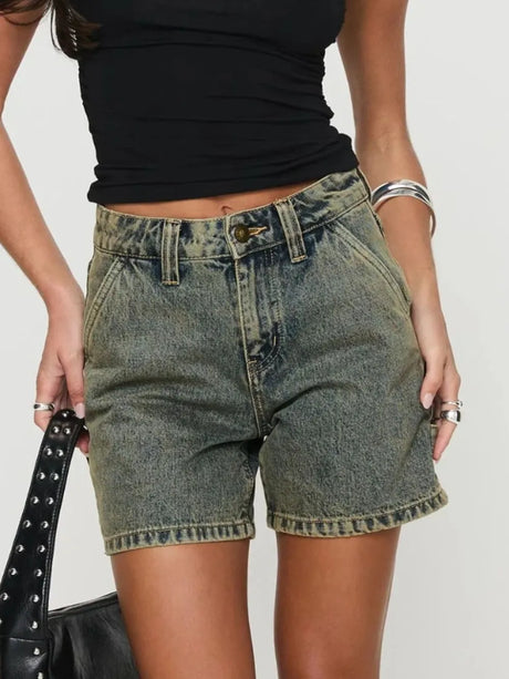 Washed High Rise Denim Shorts - V.I.P Digital Presence