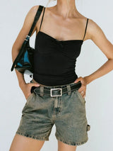Washed High Rise Denim Shorts - V.I.P Digital Presence