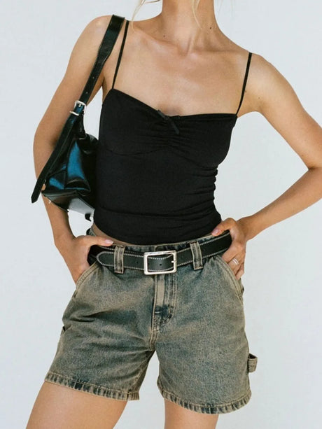 Washed High Rise Denim Shorts - V.I.P Digital Presence