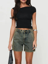 Washed High Rise Denim Shorts - V.I.P Digital Presence