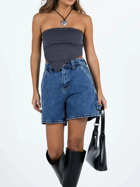 Washed High Rise Denim Shorts - V.I.P Digital Presence
