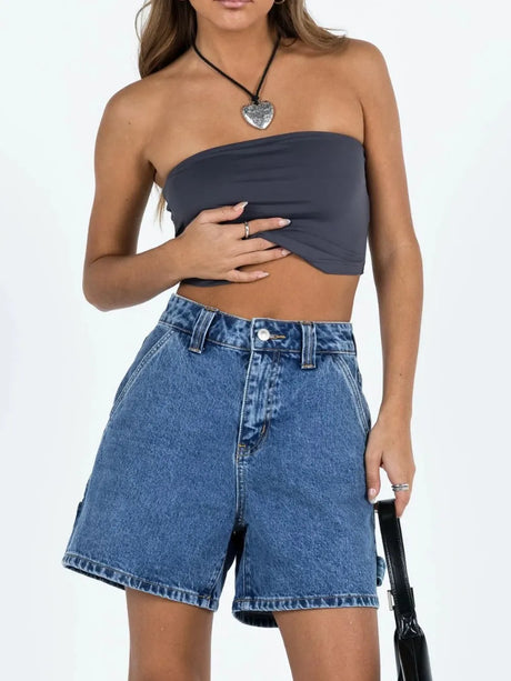 Washed High Rise Denim Shorts - V.I.P Digital Presence