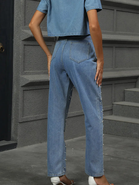 Washed pearl denim straight leg pants - V.I.P Digital Presence