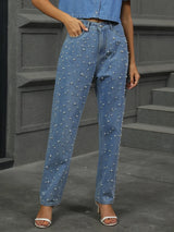 Washed pearl denim straight leg pants - V.I.P Digital Presence