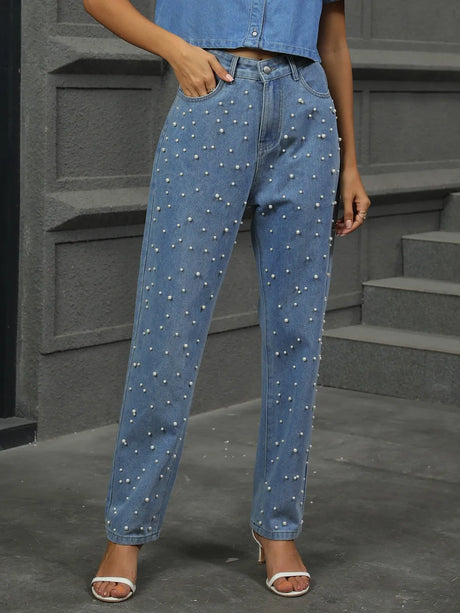 Washed pearl denim straight leg pants - V.I.P Digital Presence