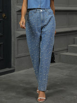 Washed pearl denim straight leg pants - V.I.P Digital Presence