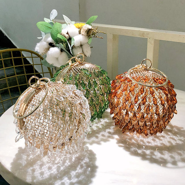 Waterdrop shaped acrylic multi-color selection circular metal birdcage hand-held dinner bag - V.I.P Digital Presence