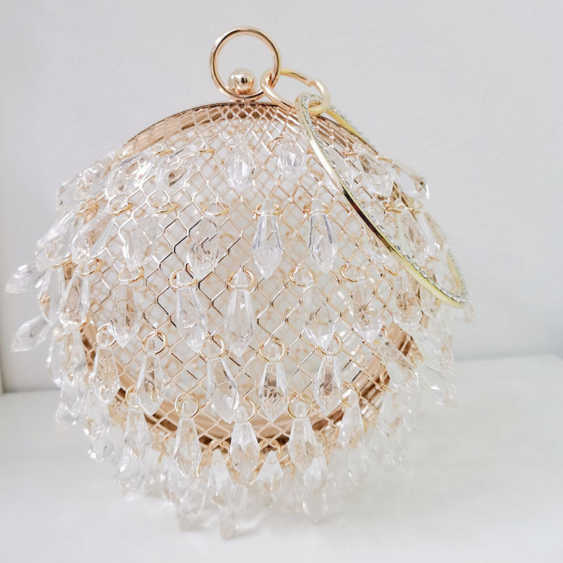 Waterdrop shaped acrylic multi-color selection circular metal birdcage hand-held dinner bag - V.I.P Digital Presence