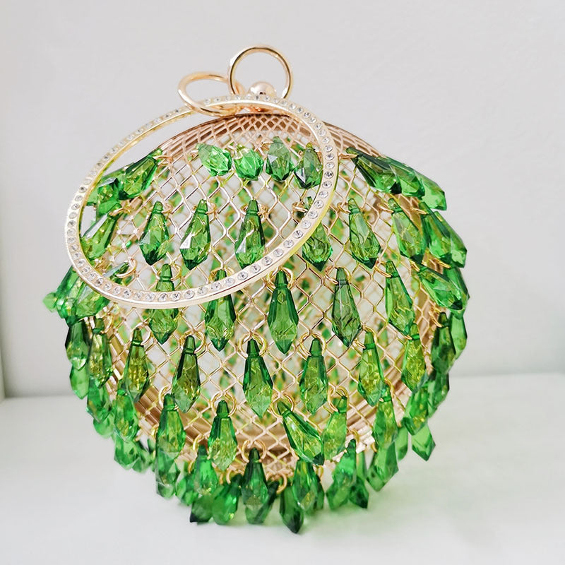 Waterdrop shaped acrylic multi-color selection circular metal birdcage hand-held dinner bag - V.I.P Digital Presence