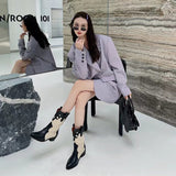 Western Cowboy Boots Summer Thin Women's Korean Fashion Splicing Pointed Retro Look Skinny Thick Heel Mid heeled Short Boots - V.I.P Digital Presence