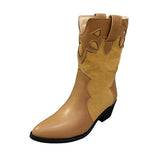 Western Cowboy Boots Summer Thin Women's Korean Fashion Splicing Pointed Retro Look Skinny Thick Heel Mid heeled Short Boots - V.I.P Digital Presence