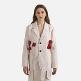 White snow rose three-dimensional flower decoration slim fit two button suit jacket - V.I.P Digital Presence