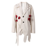 White snow rose three-dimensional flower decoration slim fit two button suit jacket - V.I.P Digital Presence