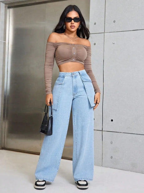 Wide Leg Jeans with Pockets - V.I.P Digital Presence