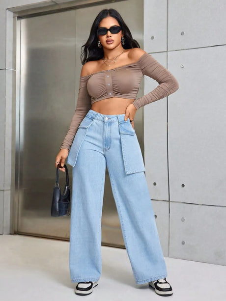 Wide Leg Jeans with Pockets - V.I.P Digital Presence