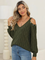Women's autumn and winter deep V sexy off shoulder loose pullover sweater top for women - V.I.P Digital Presence