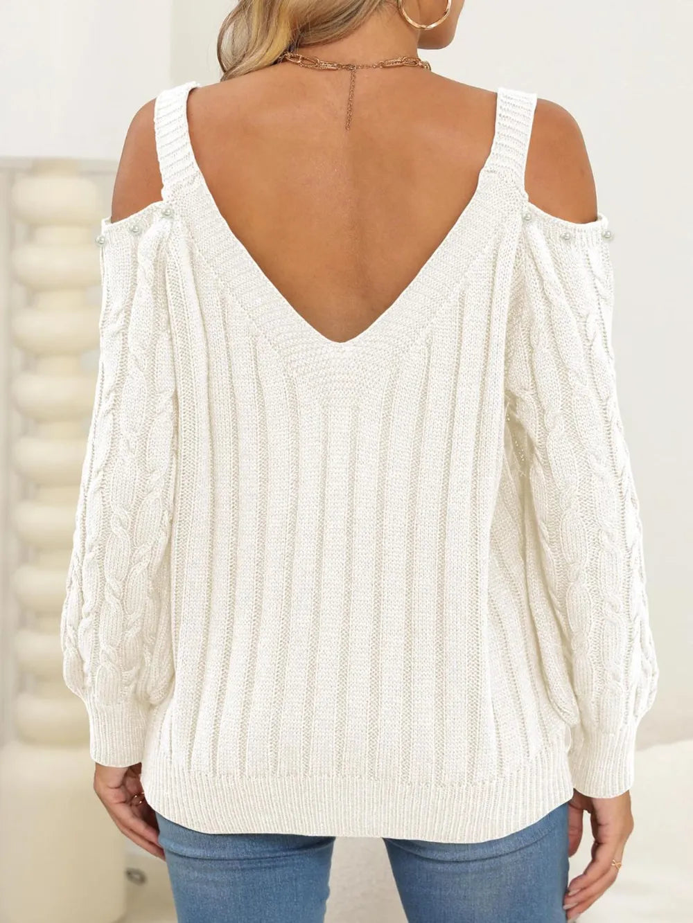Women's autumn and winter deep V sexy off shoulder loose pullover sweater top for women - V.I.P Digital Presence