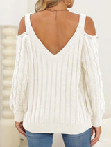 Women's autumn and winter deep V sexy off shoulder loose pullover sweater top for women - V.I.P Digital Presence