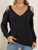 Women's autumn and winter deep V sexy off shoulder loose pullover sweater top for women - V.I.P Digital Presence