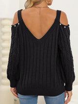 Women's autumn and winter deep V sexy off shoulder loose pullover sweater top for women - V.I.P Digital Presence