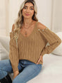 Women's autumn and winter deep V sexy off shoulder loose pullover sweater top for women - V.I.P Digital Presence